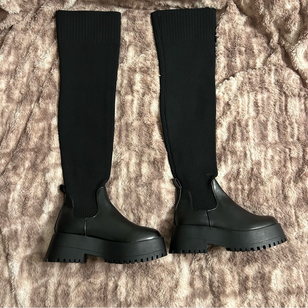 Madden Girl Black Over the Knee Boots Sleek Design